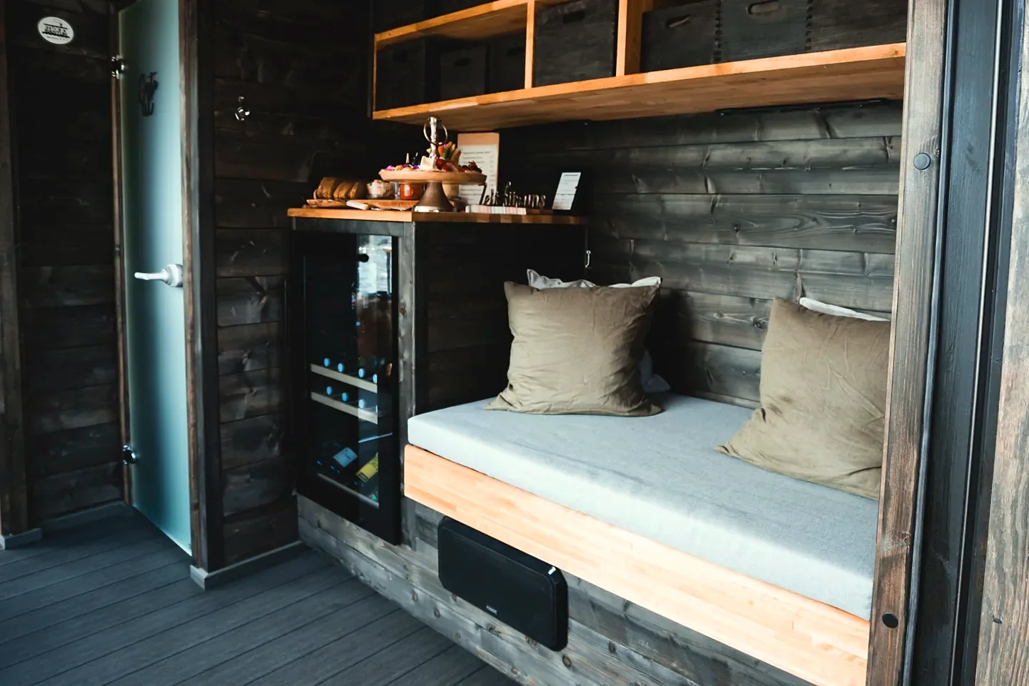 Resting bench in the sauna boat lounge