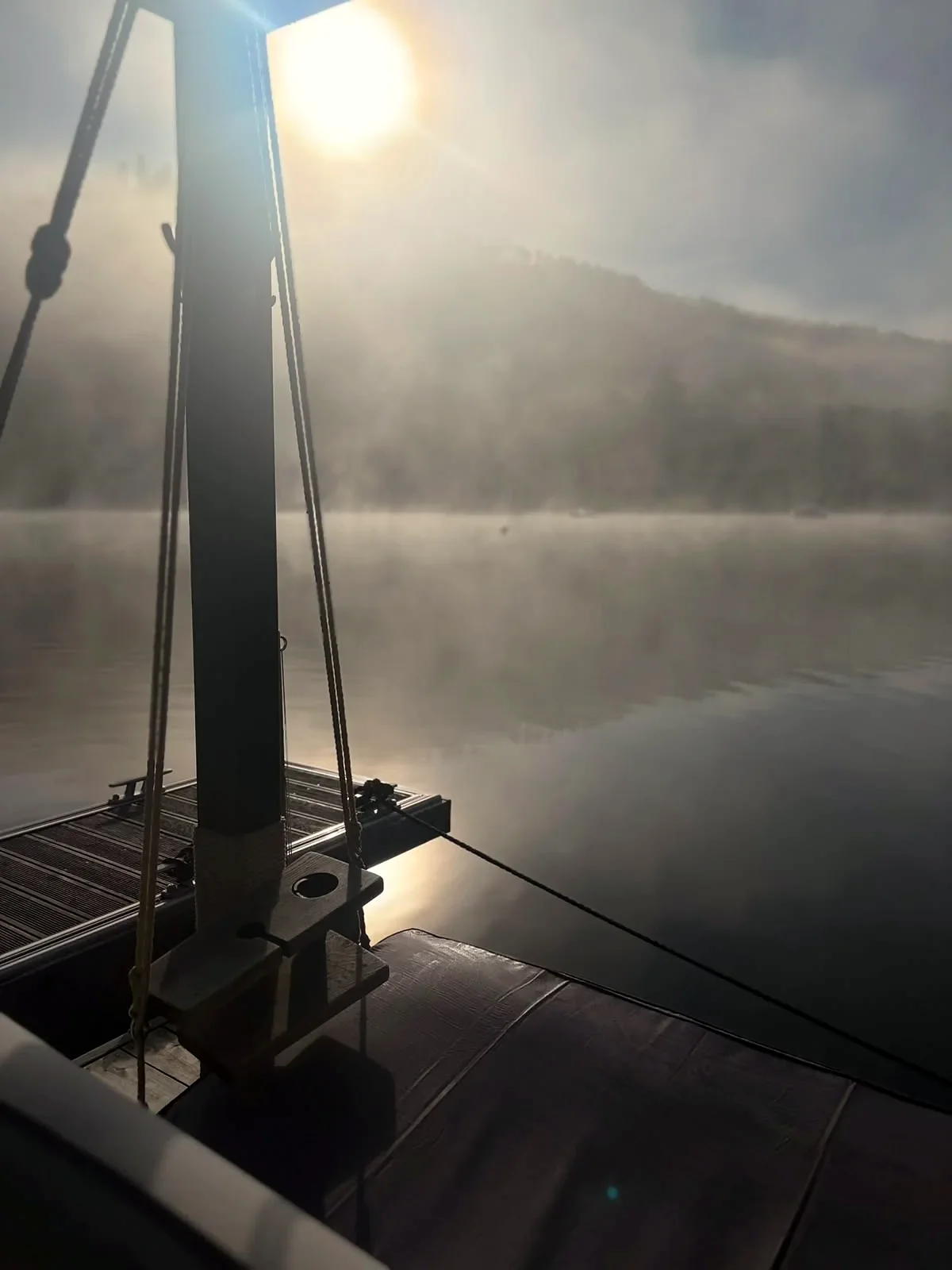 Morning sunshine and mist by the SaaleSpa hanging lounge
